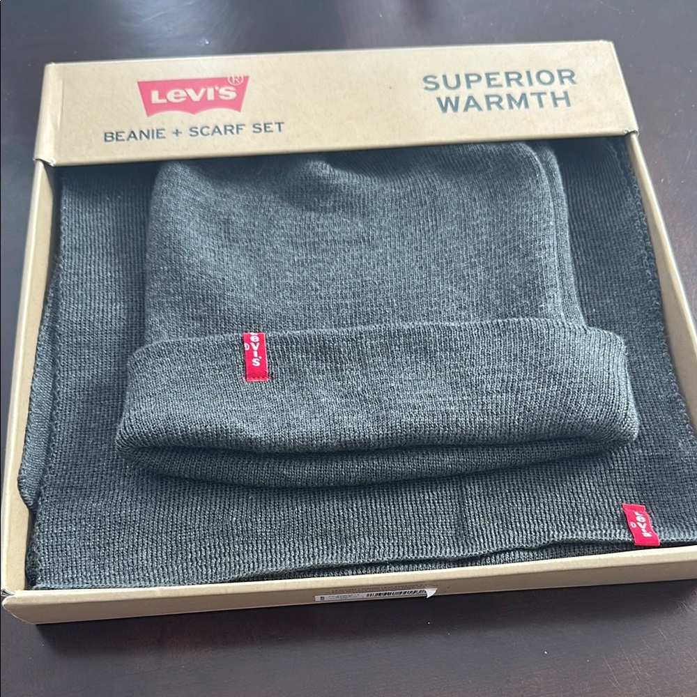 Levi's Charcoal Beanie and Scarf Set